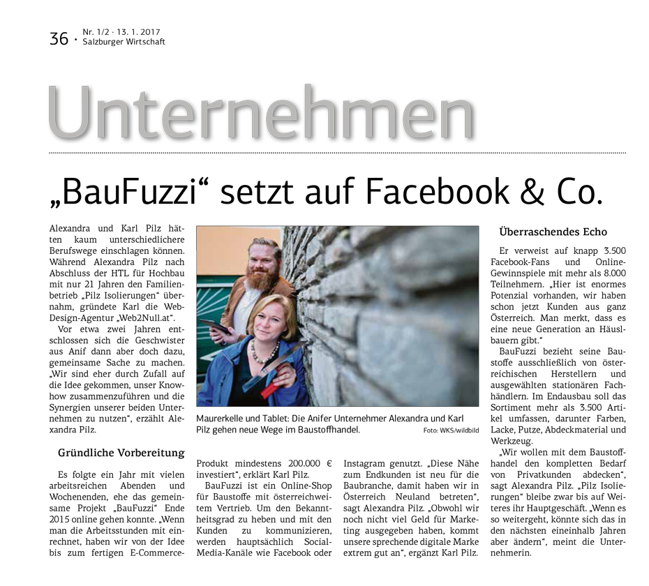 www.BauFuzzi.at BauFuzzi Pilz Isolierungen GmbH Web2Null Web2Null.at WKS SW Salzburger Wirtschaft Wirtschaftskammer Baustoffhandel Onlineshop Baustoffe Baumaterial Heimwerken